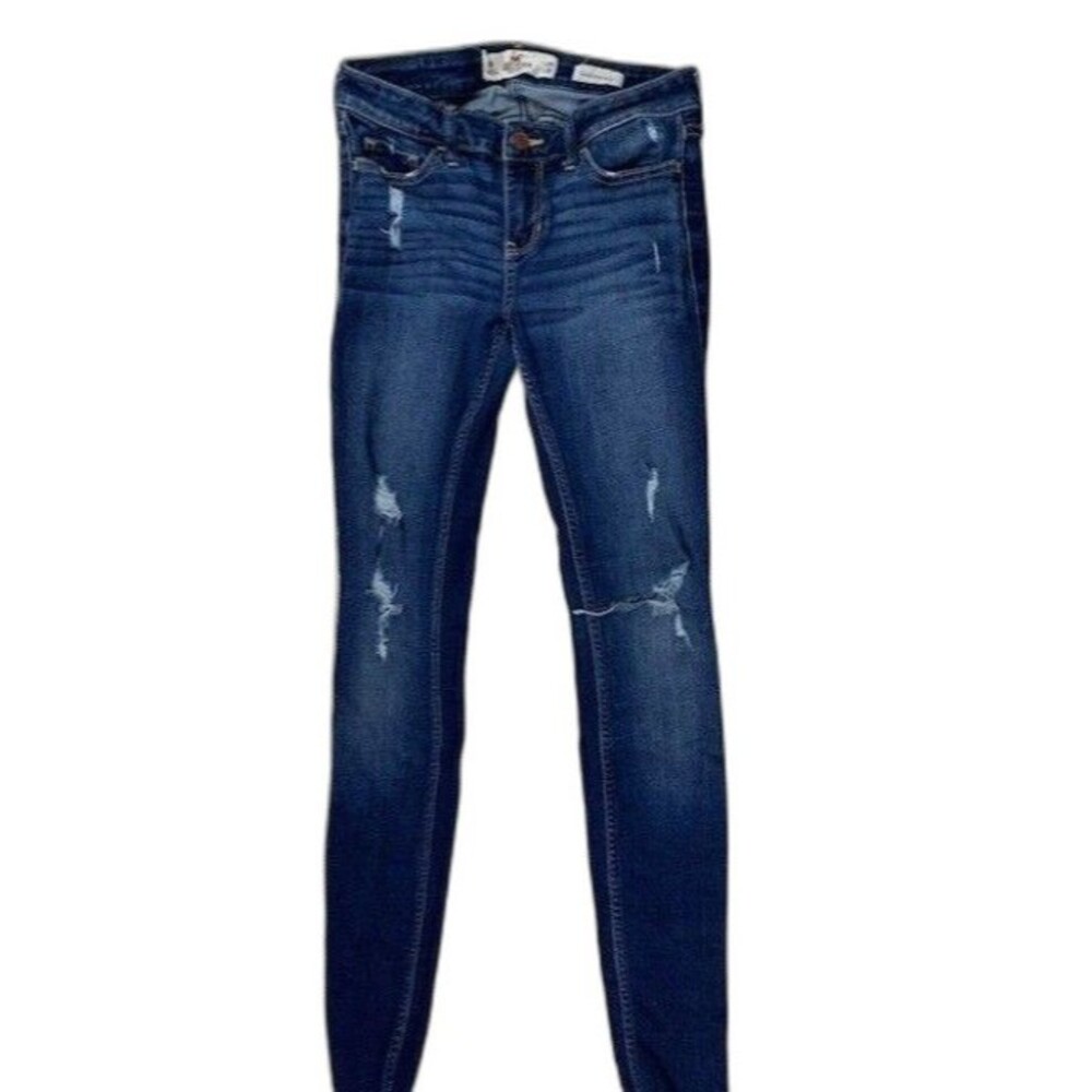Hollister Size 1 Womens Jeans Distressed Low Rise Super Skinny 25x30 Raw Hem